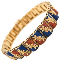 Orange and Blue Enamel Yellow Gold Bracelet