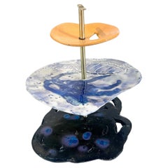 Orange and blue porcelain cake stand/etagere/ tiered tray in stock and handmade