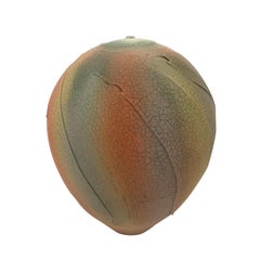 Textured Ceramic Earthenware Vase, Hand Made, Orange and Green, USA