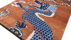 Orange and Blue Tibetan Dragon Wool Rug 8'x10'