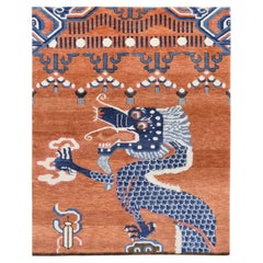 Orange and Blue Tibetan Dragon Wool Rug 8'x10'
