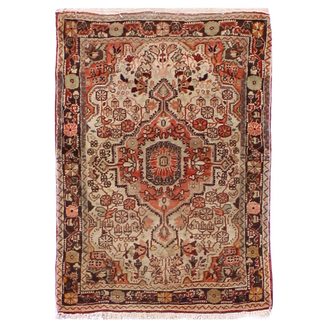 Orange and Brown Old Persian Accent Rug