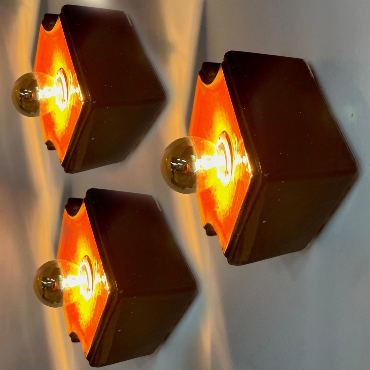 Orange and Brown Ceramic Wall Lights/Flush Mounts Ceramic, Germany, 1960s For Sale 4