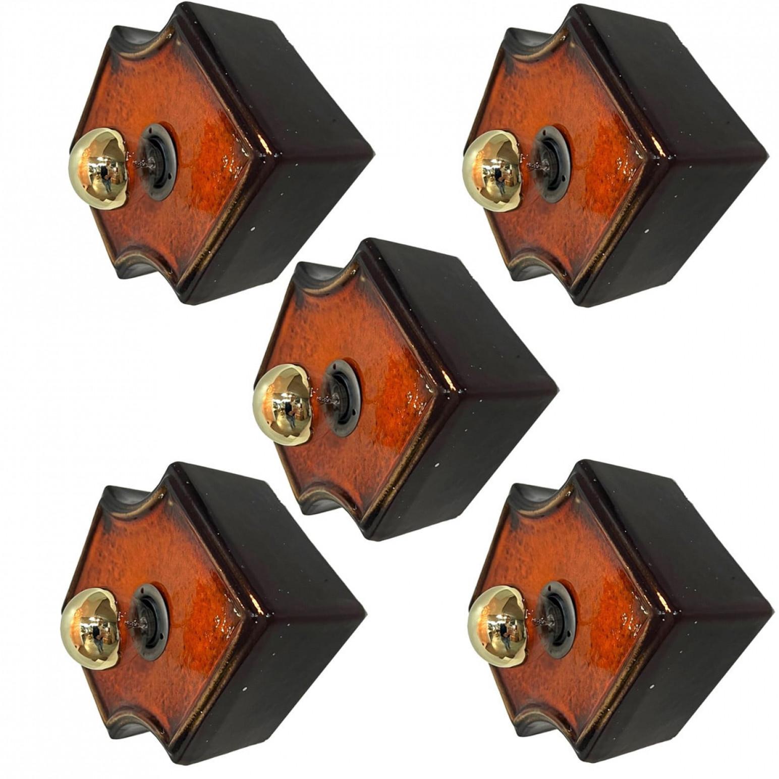 Orangefarbene und braune keramische Wandleuchten/Flush Mounts Keramik, Deutschland, 1960er Jahre im Angebot 6