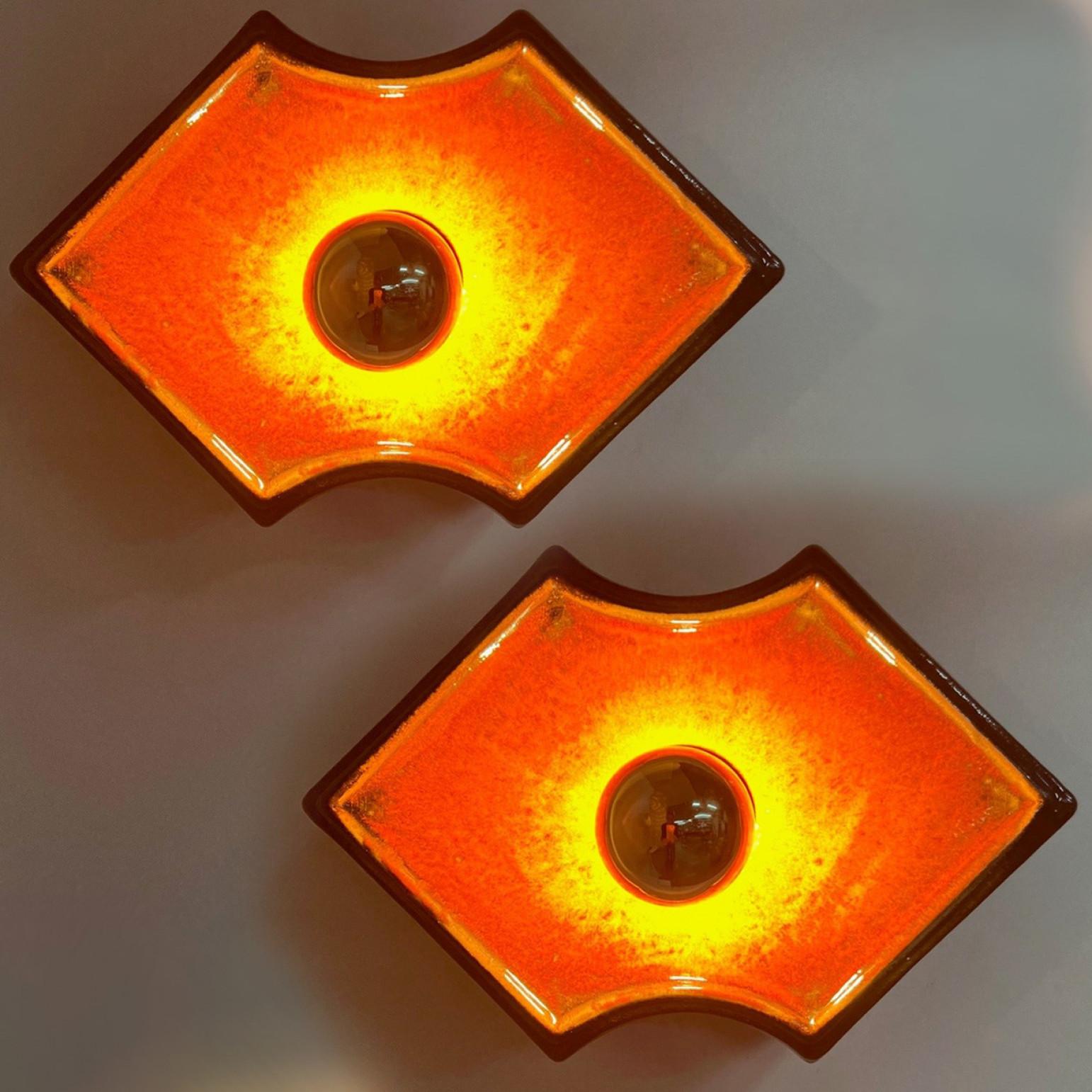 Orange and Brown Ceramic Wall Lights/Flush Mounts Ceramic, Germany, 1960s For Sale 7