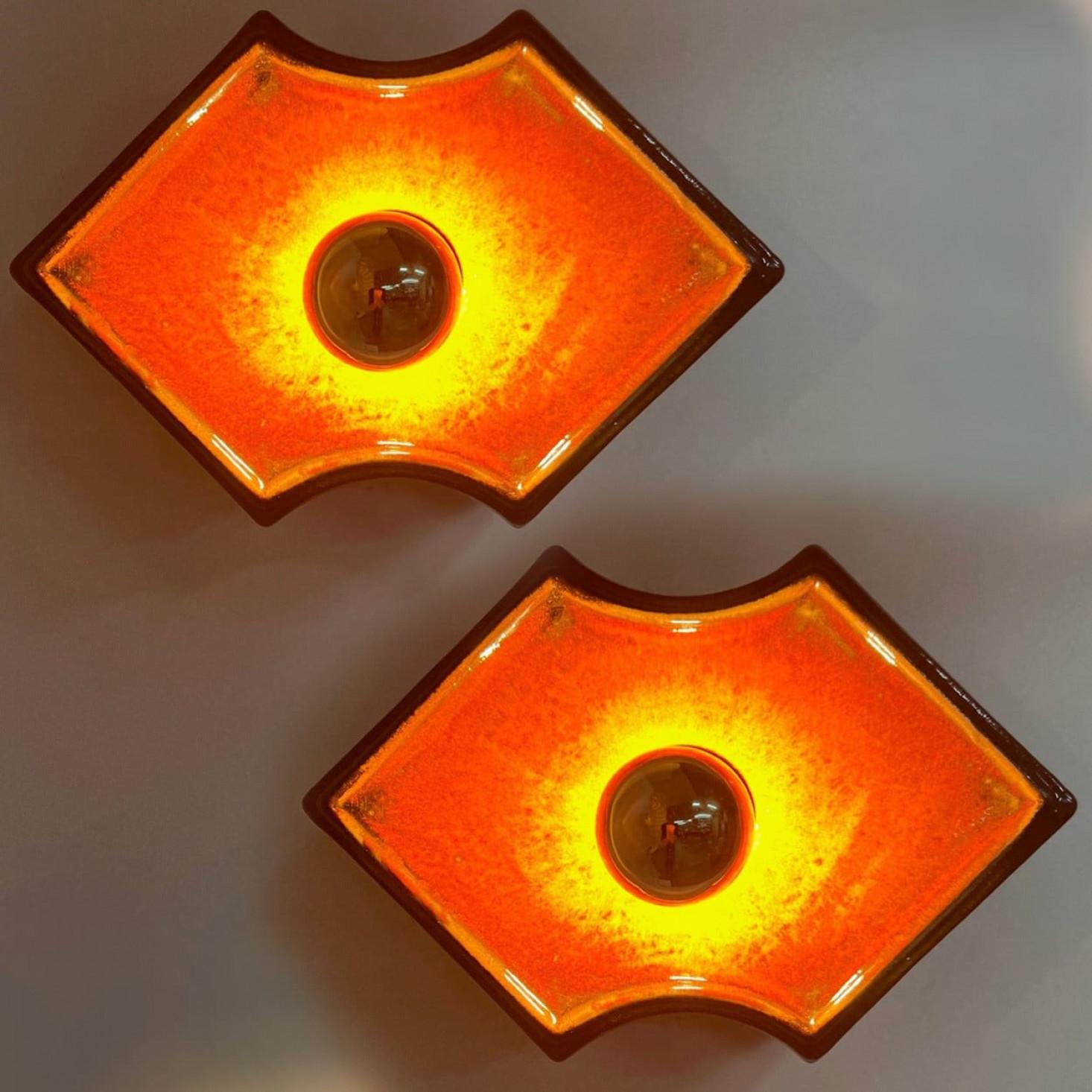 Apliques/plafones de cerámica naranja y marrón Cerámica, Alemania, años 60 en venta 5