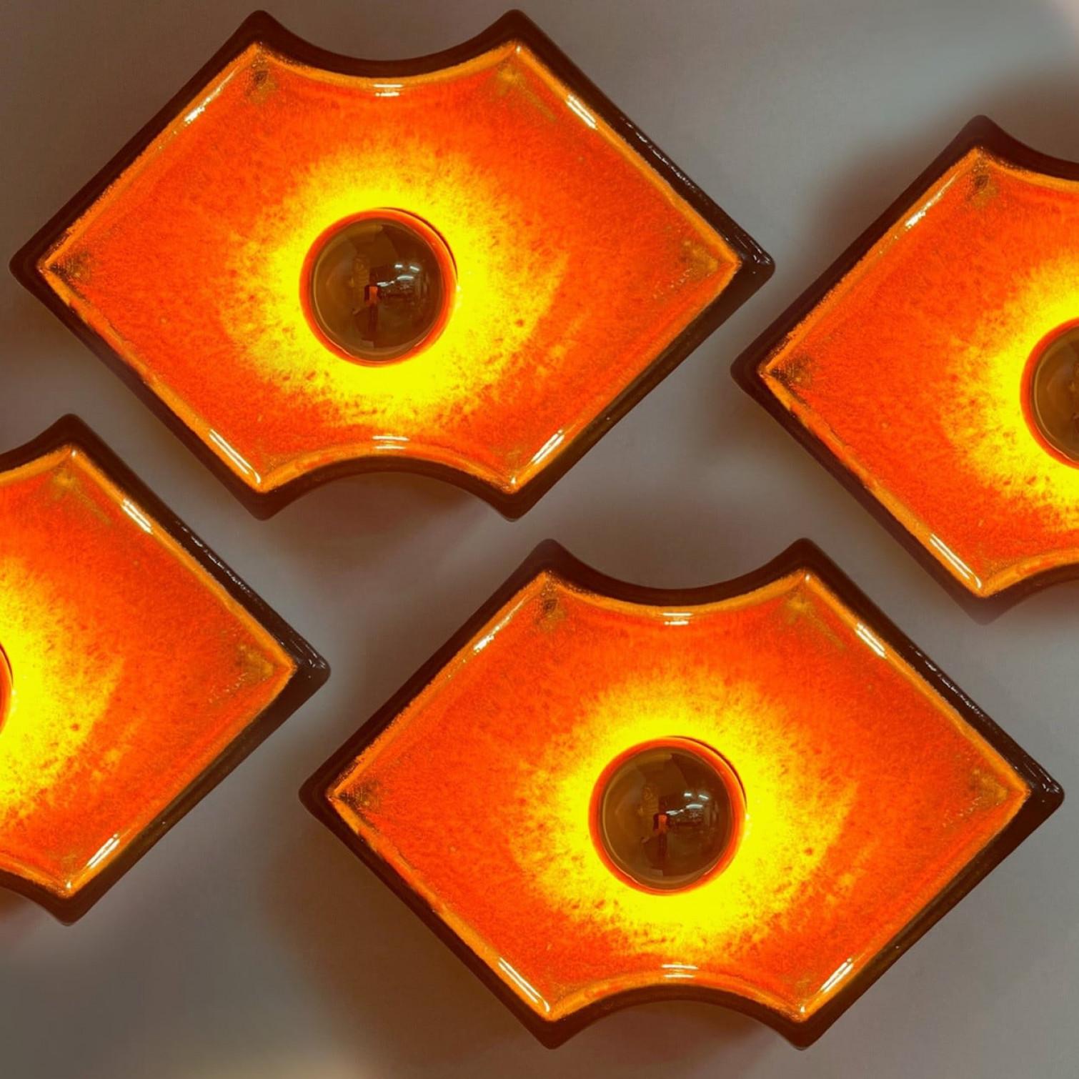 Orangefarbene und braune keramische Wandleuchten/Flush Mounts Keramik, Deutschland, 1960er Jahre im Angebot 8
