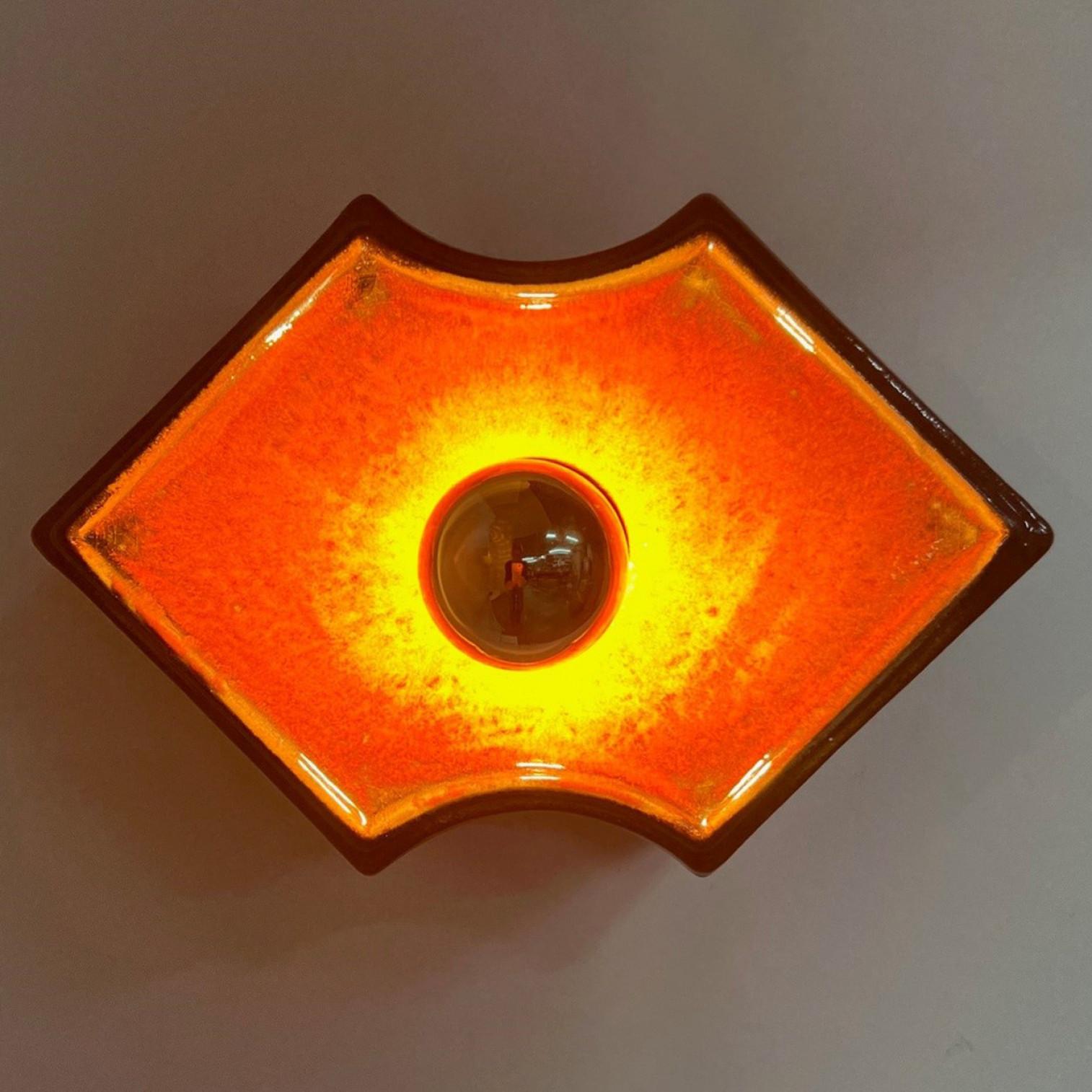 20th Century Orange and Brown Ceramic Wall Lights/Flush Mounts Ceramic, Germany, 1960s For Sale