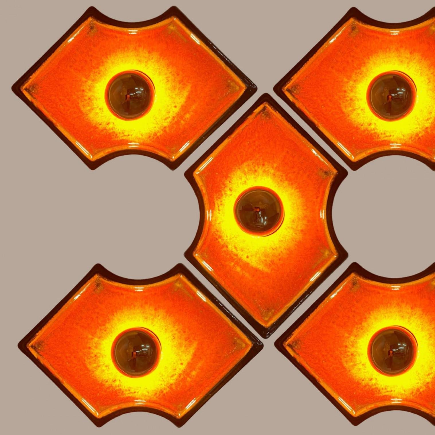 Orangefarbene und braune keramische Wandleuchten/Flush Mounts Keramik, Deutschland, 1960er Jahre im Angebot 2