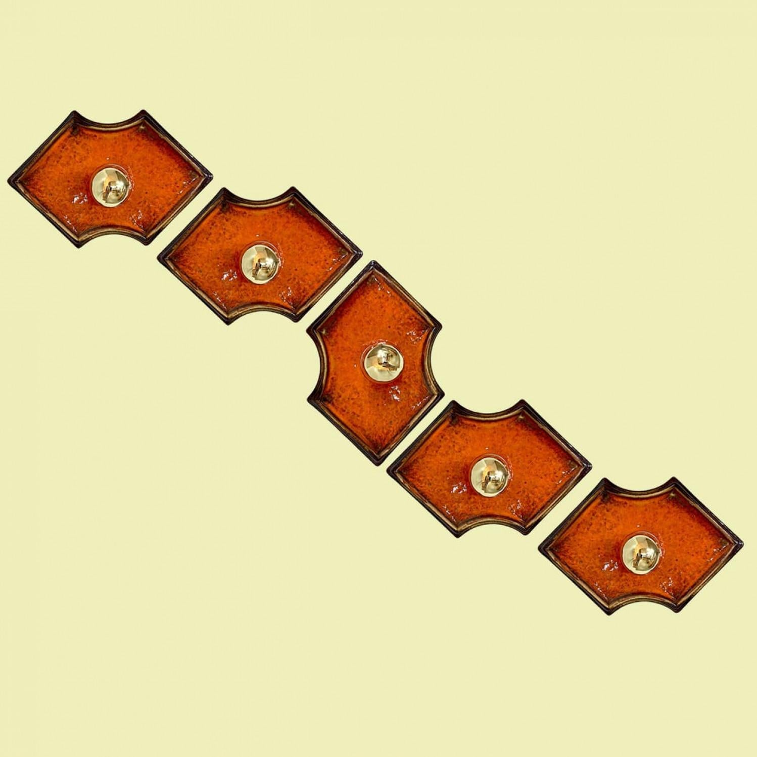 Orangefarbene und braune keramische Wandleuchten/Flush Mounts Keramik, Deutschland, 1960er Jahre im Angebot 3