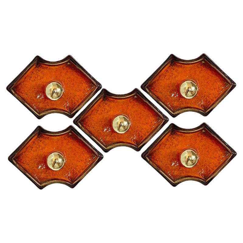 Orange and Brown Ceramic Wall Lights/Flush Mounts Ceramic, Germany, 1960s For Sale