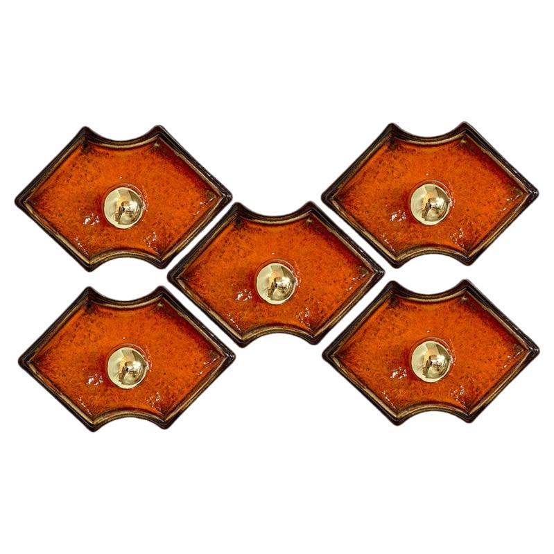 Orangefarbene und braune keramische Wandleuchten/Flush Mounts Keramik, Deutschland, 1960er Jahre im Angebot