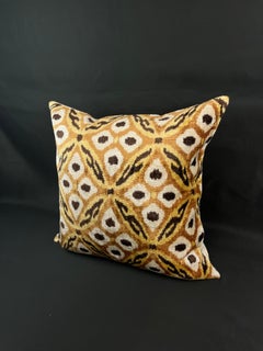 Orange and Brown Velvet Silk Ikat Pillow Cover