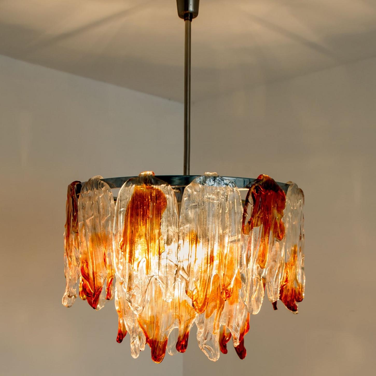 Lampadario in vetro di Murano arancione e trasparente di Mazzega Murano, anni '60 in vendita 2
