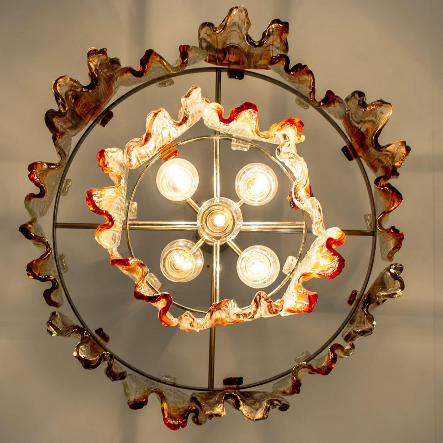 Lampadario in vetro di Murano arancione e trasparente di Mazzega Murano, anni '60 in vendita 3
