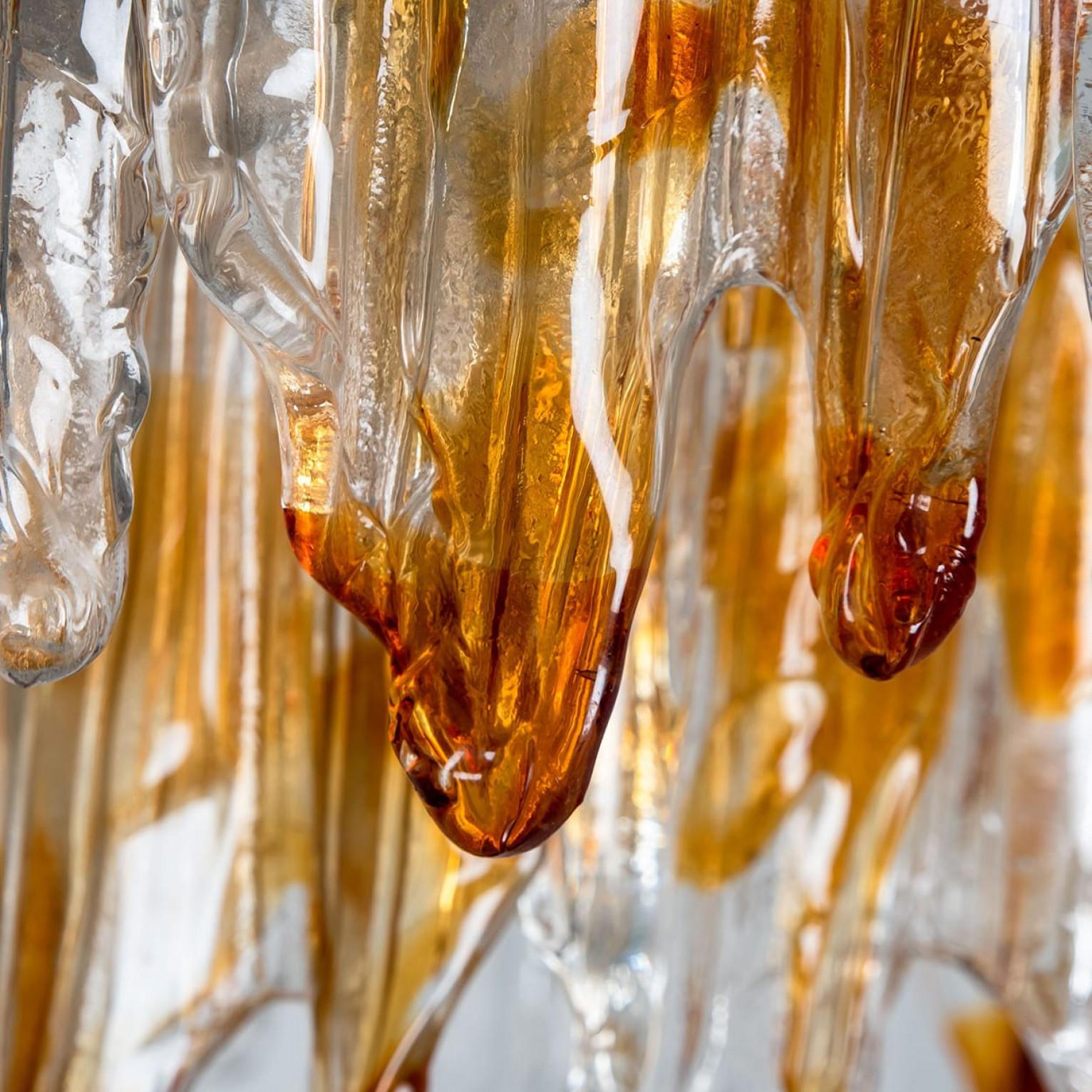 Lampadario in vetro di Murano arancione e trasparente di Mazzega Murano, anni '60 in vendita 4
