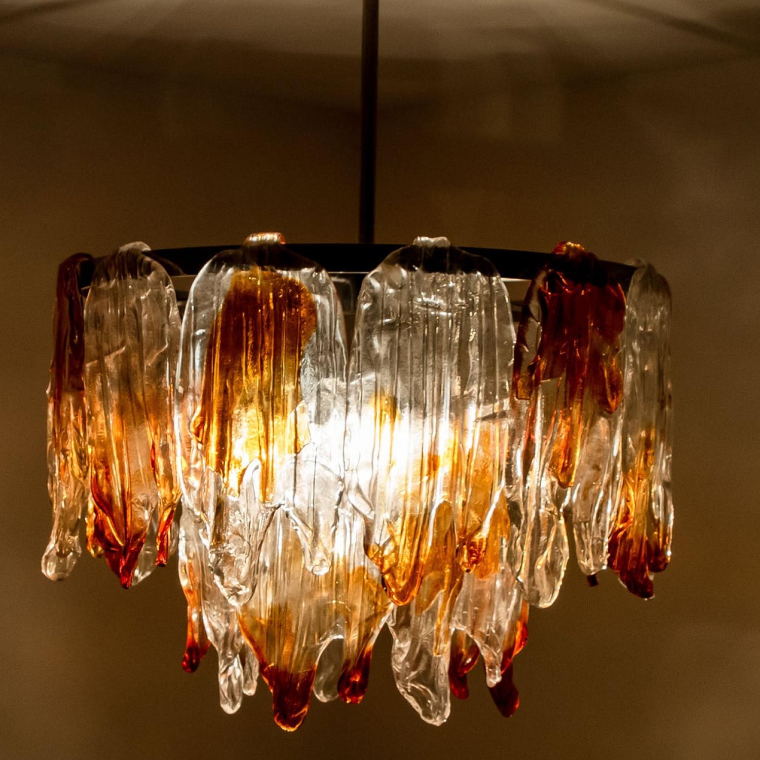 Lampadario in vetro di Murano arancione e trasparente di Mazzega Murano, anni '60 in vendita 5