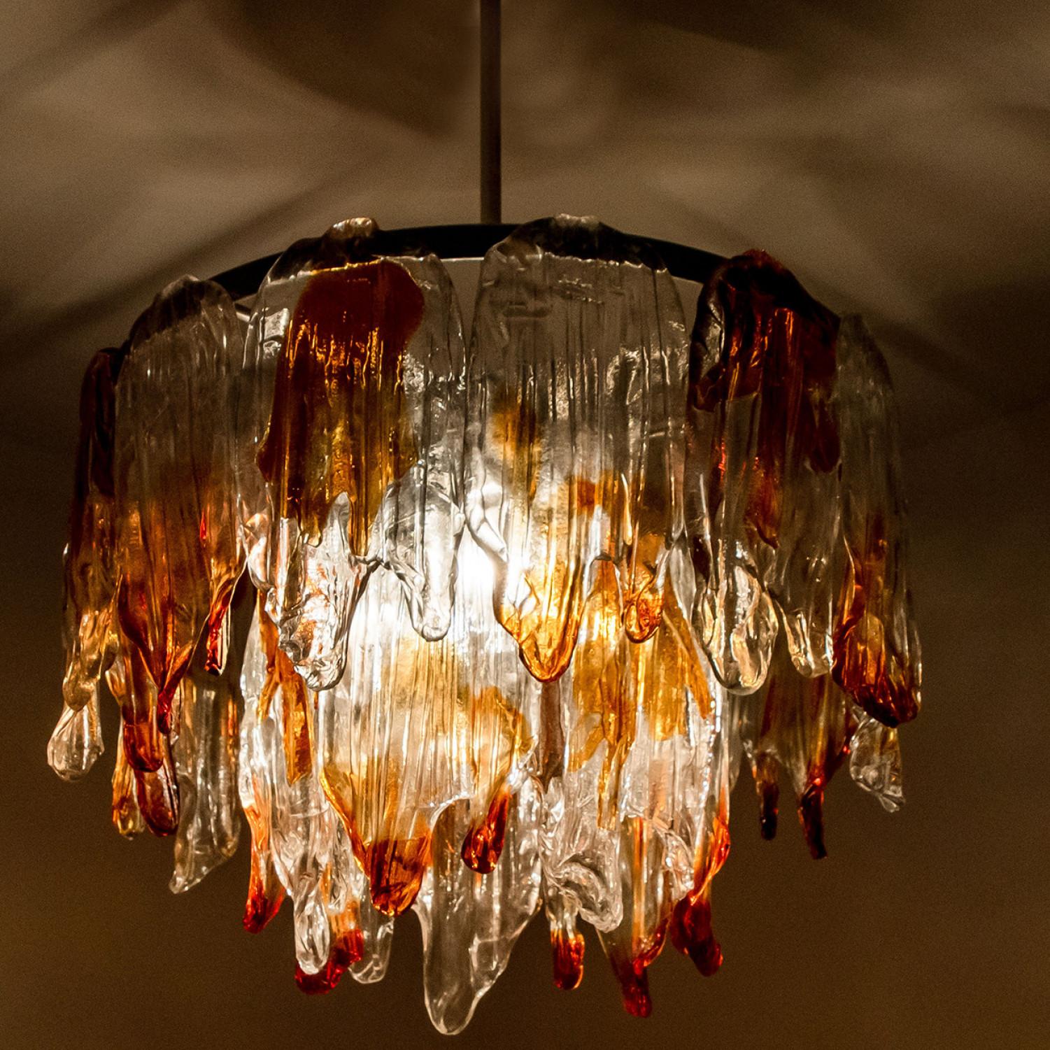 Orange and Clear Murano Glass Chandelier by Mazzega, 1960s For Sale 6
