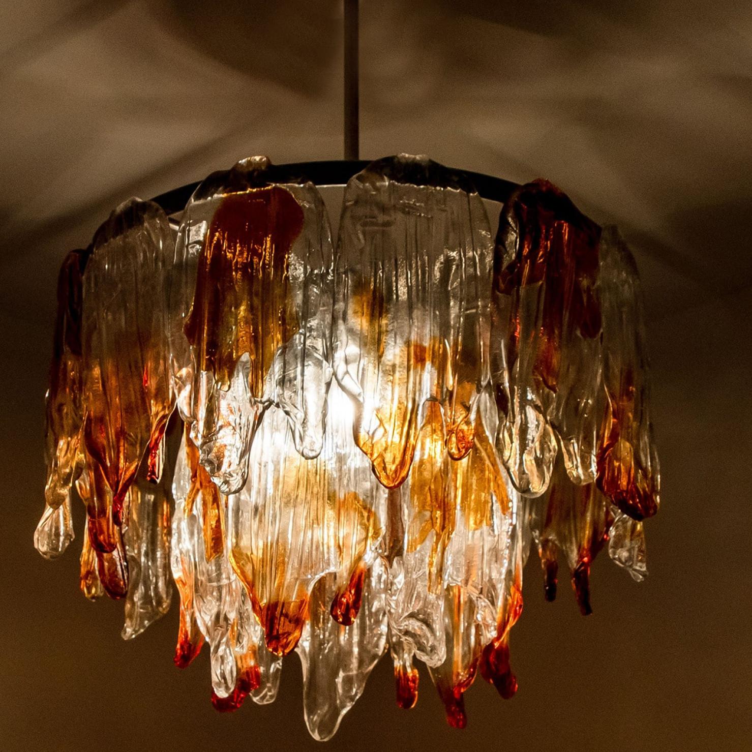 Lampadario in vetro di Murano arancione e trasparente di Mazzega Murano, anni '60 in vendita 6