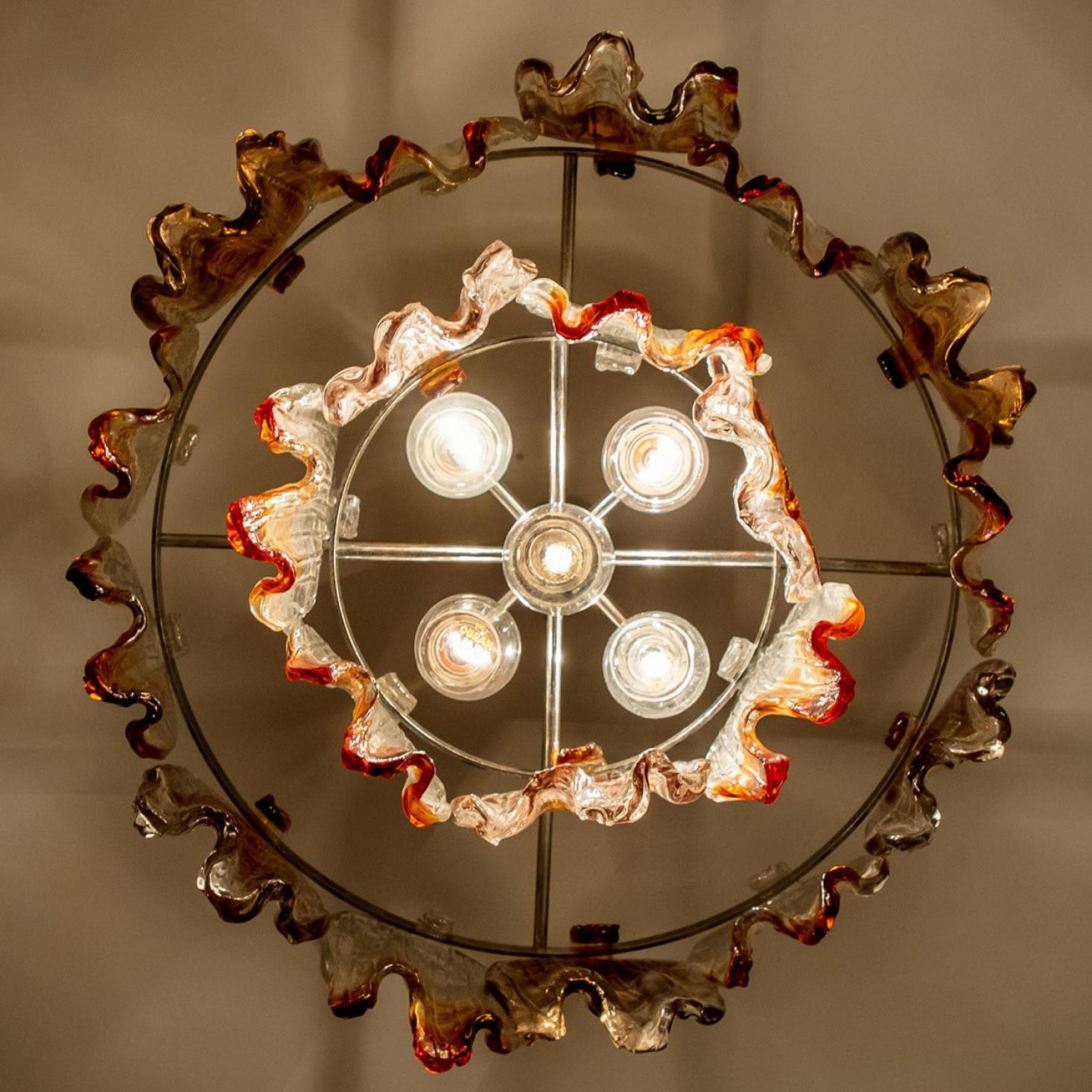 Lampadario in vetro di Murano arancione e trasparente di Mazzega Murano, anni '60 in vendita 7