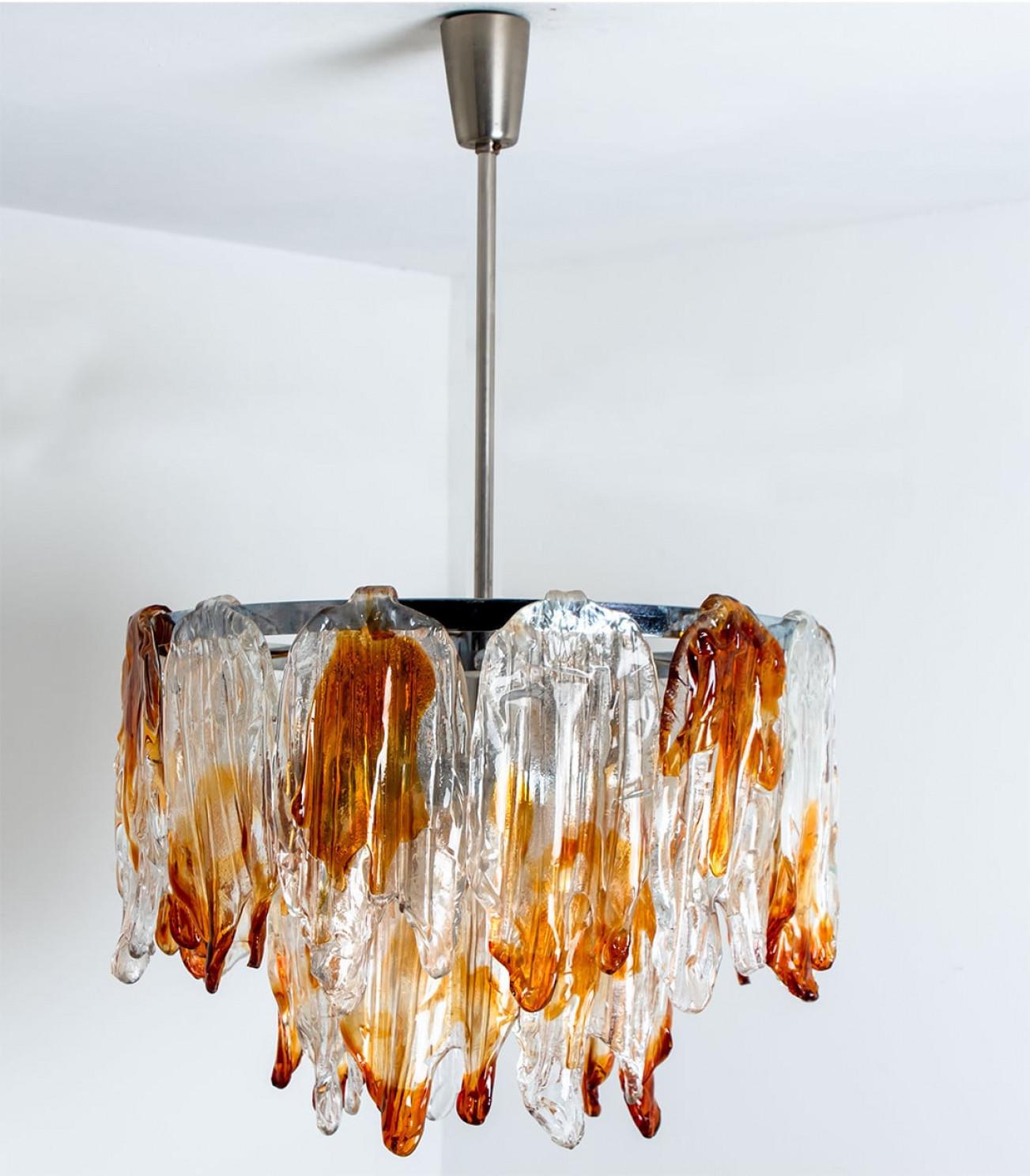 Lampadario in vetro di Murano arancione e trasparente di Mazzega Murano, anni '60 in vendita 8