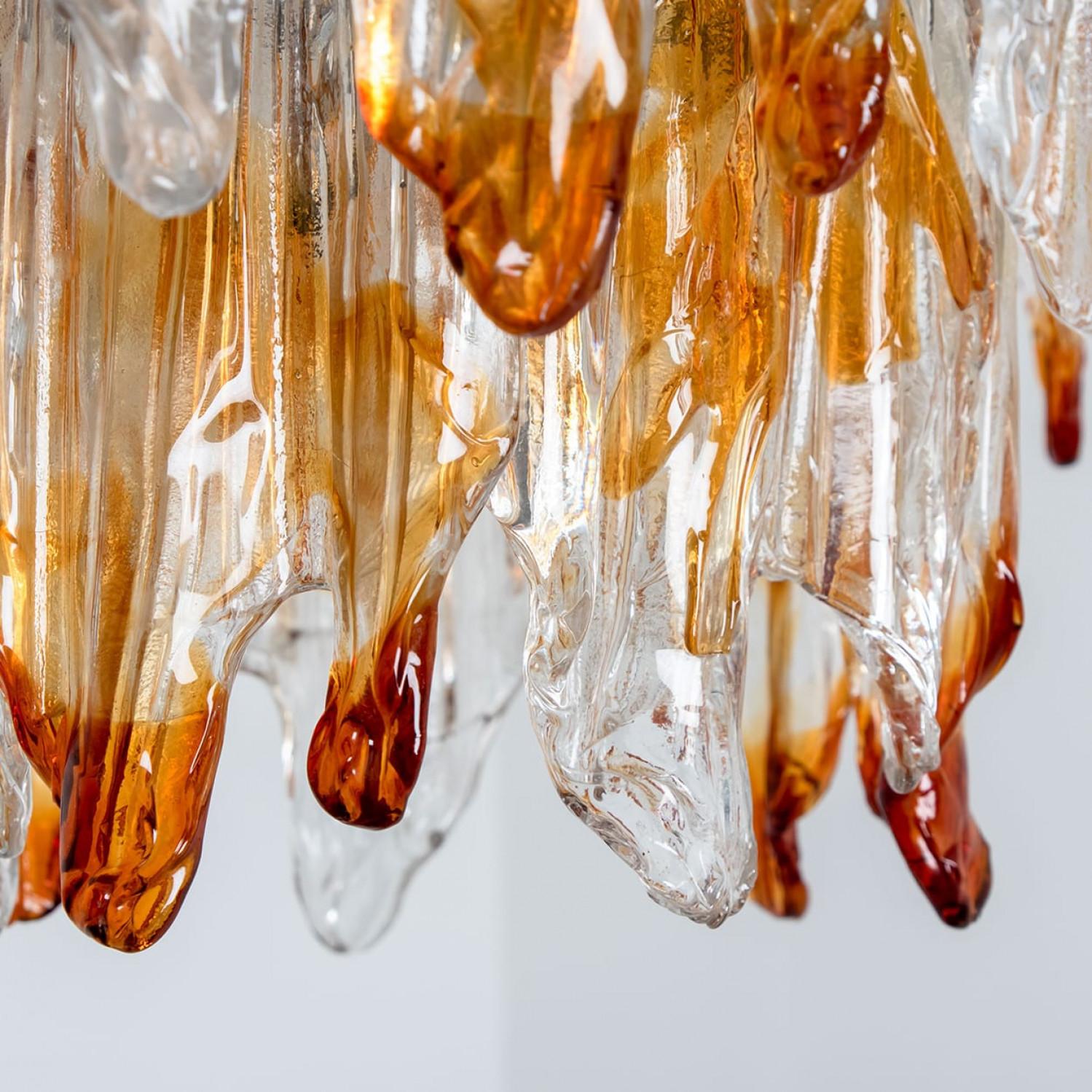 Mid-Century moderno Lampadario in vetro di Murano arancione e trasparente di Mazzega Murano, anni '60 in vendita