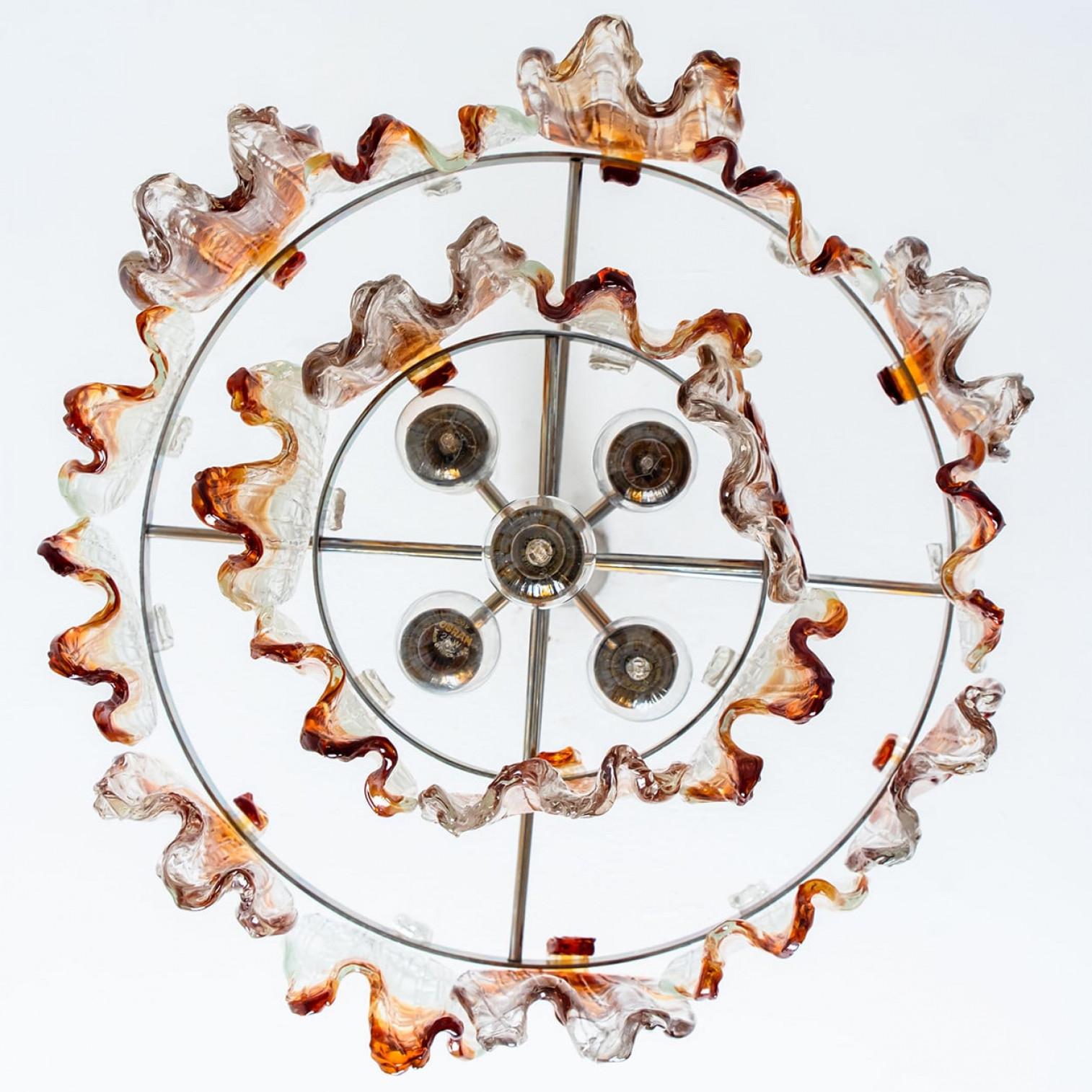 Italiano Lampadario in vetro di Murano arancione e trasparente di Mazzega Murano, anni '60 in vendita