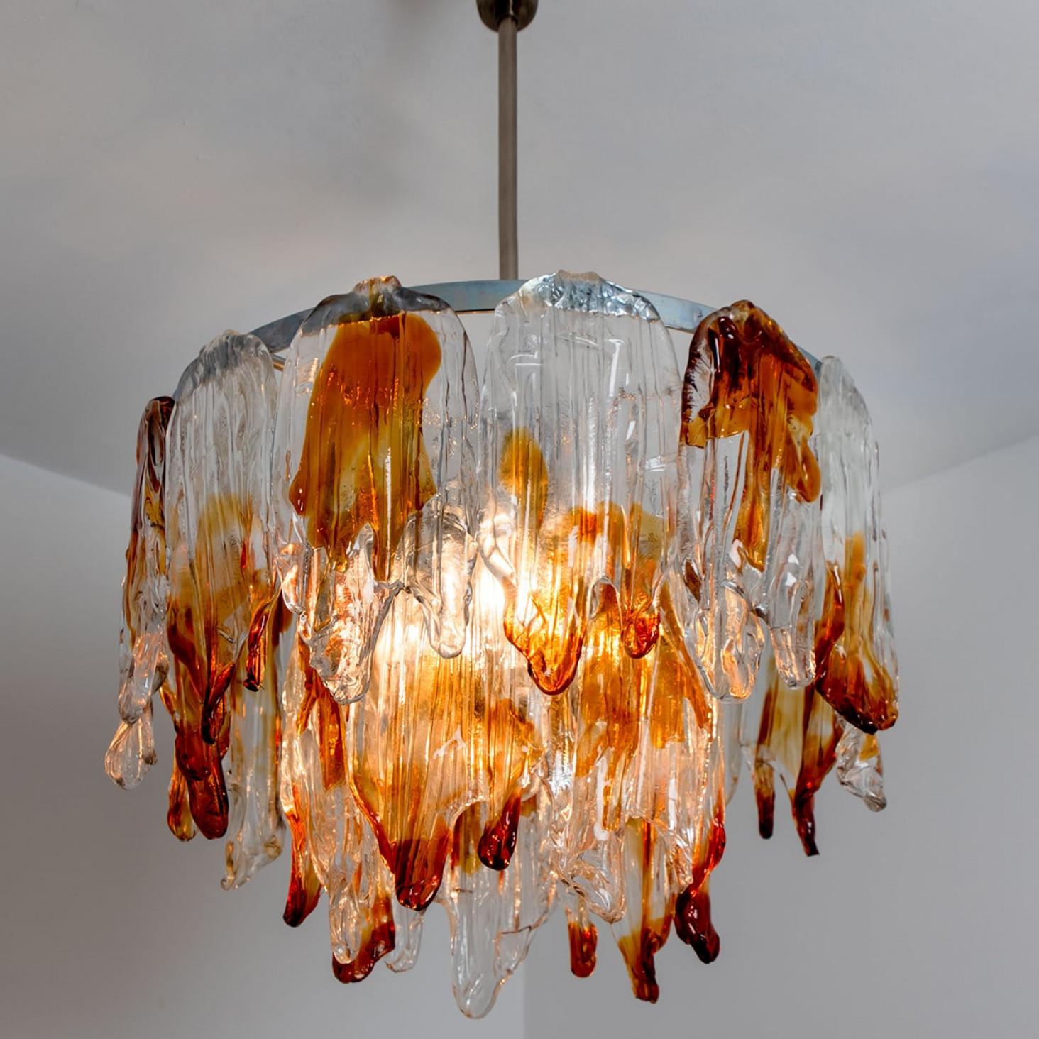 Lampadario in vetro di Murano arancione e trasparente di Mazzega Murano, anni '60 In condizioni buone in vendita a Rijssen, NL