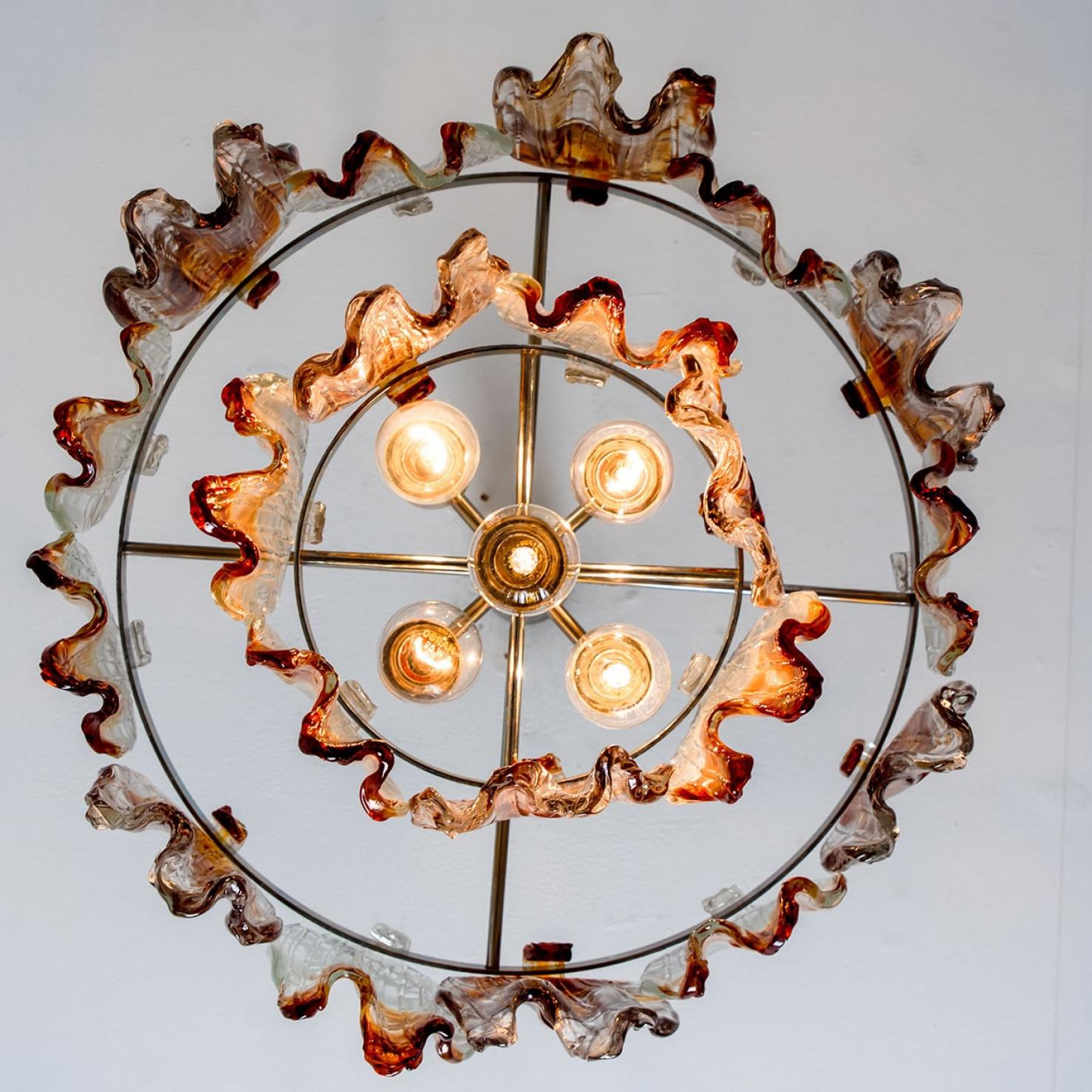 XX secolo Lampadario in vetro di Murano arancione e trasparente di Mazzega Murano, anni '60 in vendita