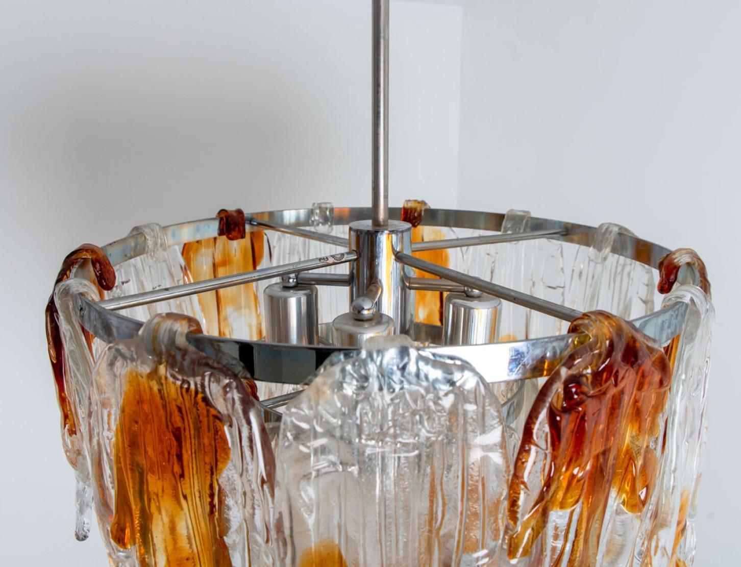 Metallo Lampadario in vetro di Murano arancione e trasparente di Mazzega Murano, anni '60 in vendita