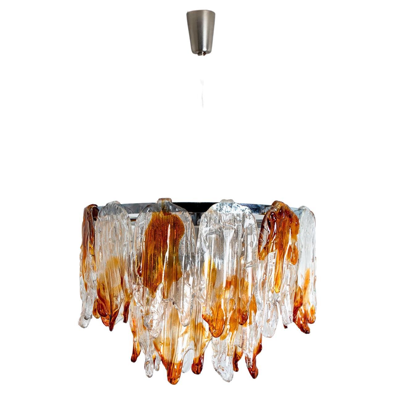 Lustre en verre de Murano orange et transparent par Mazzega, années ...