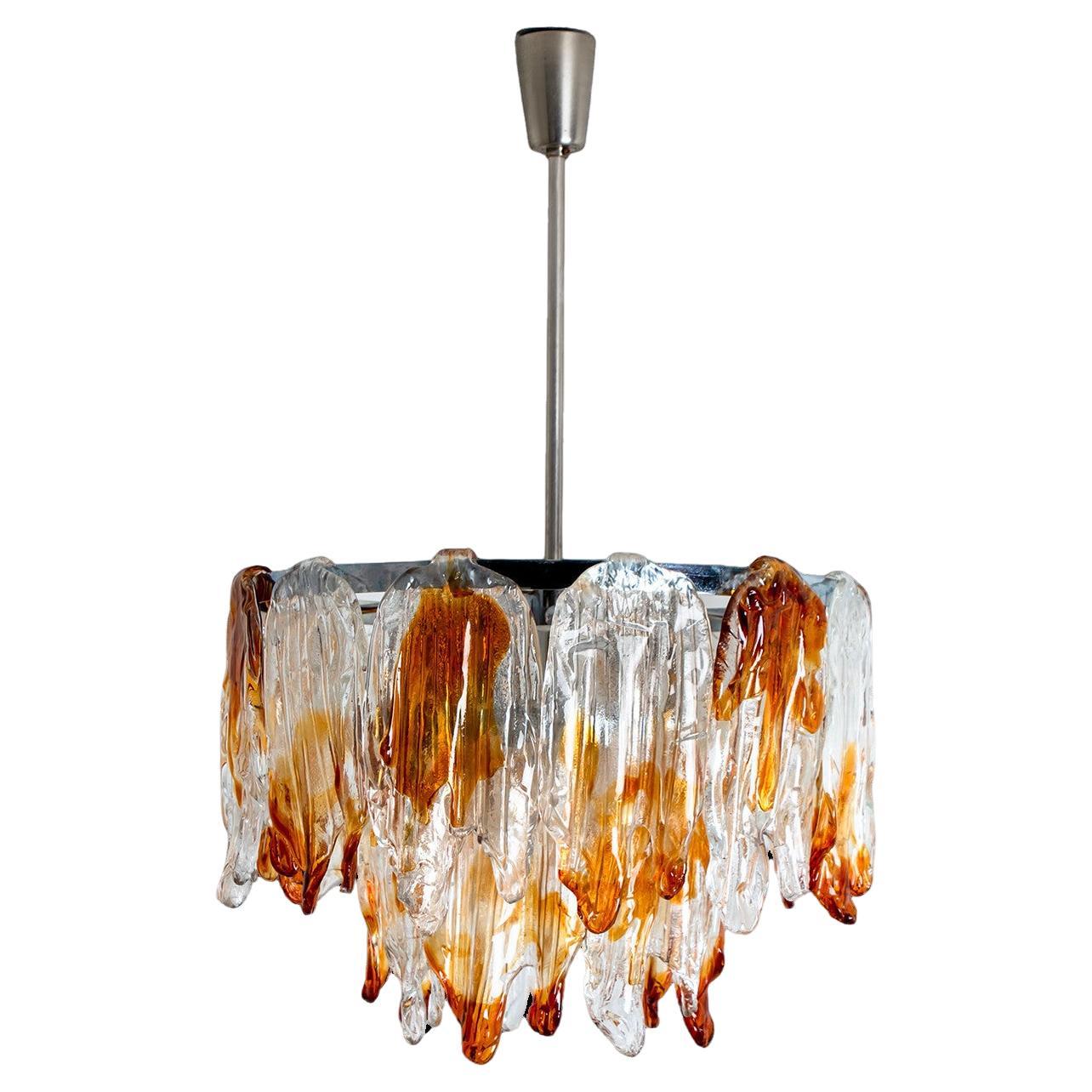 Orange and Clear Murano Glass Chandelier by Mazzega, 1960s