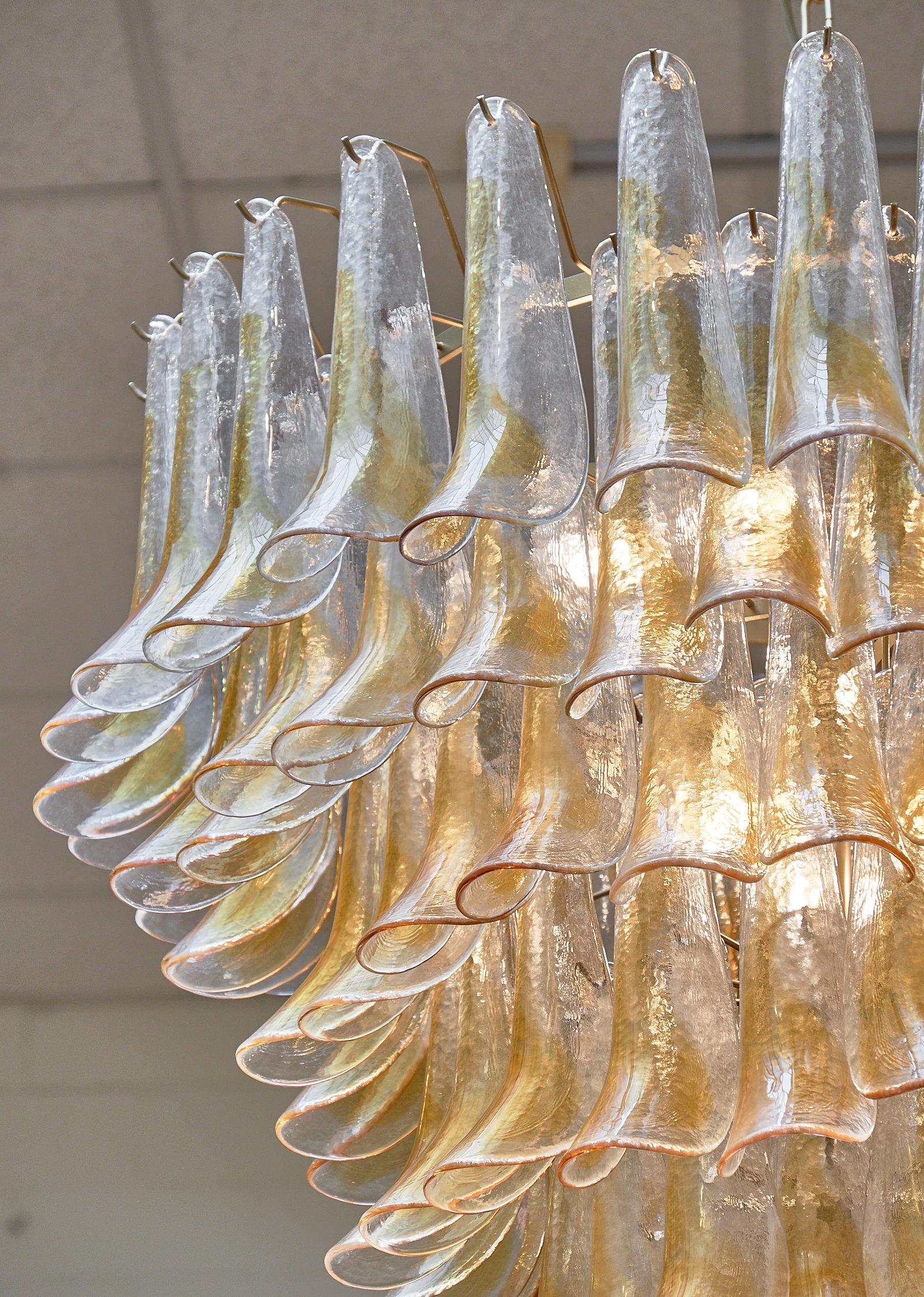 Italian Orange and Clear Murano Glass “Selle” Chandelier For Sale