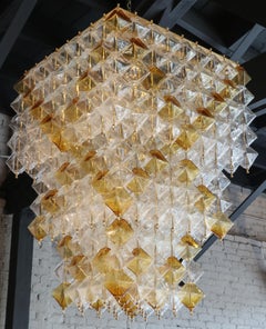 Orange and Clear Murano Glass Tiered Chandelier