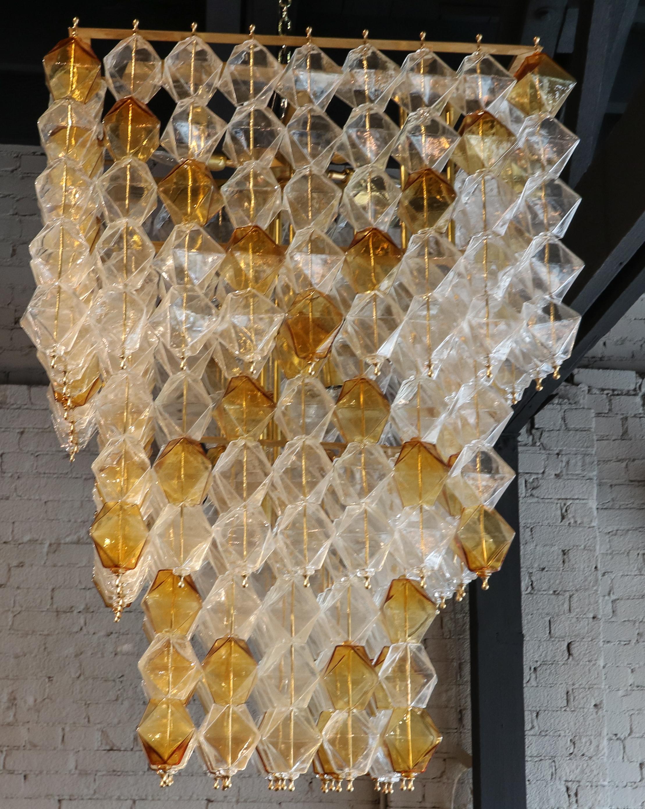 Italian Orange and Clear Murano Glass Tiered Chandelier For Sale