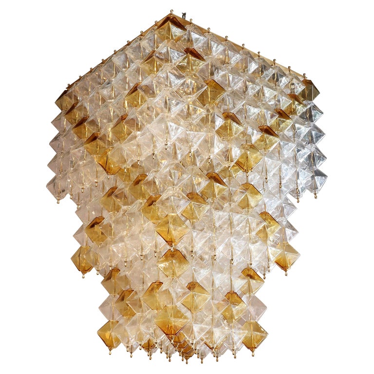 Clear and Orange Murano Glass Chandelier, 1970s, Offered by Adesso