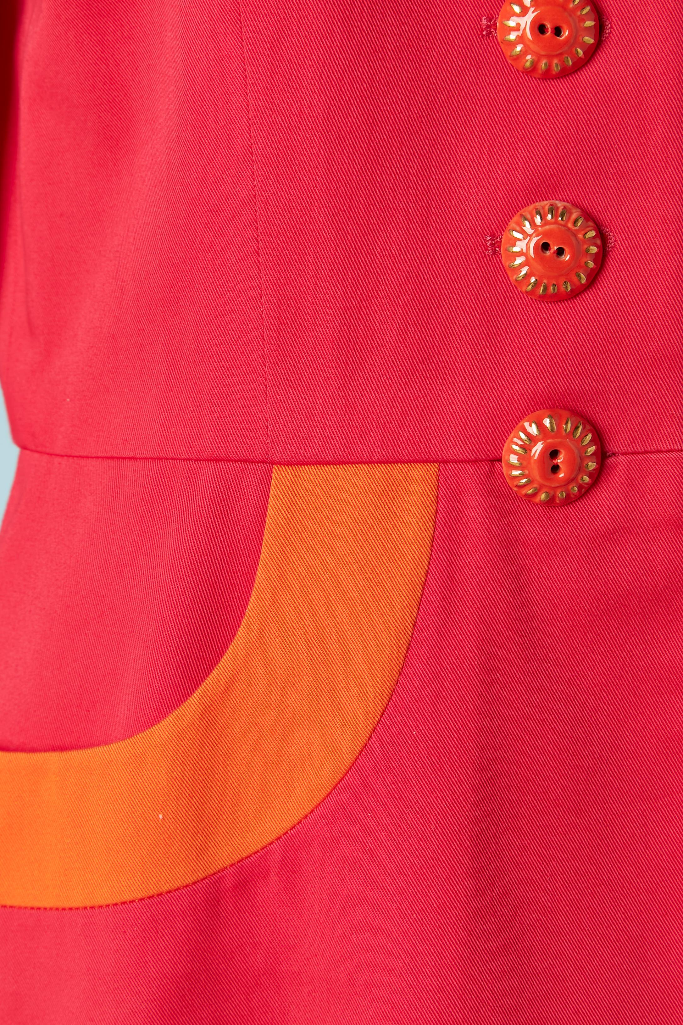 Orange and fushia jacket with ceramic buttons Yves Saint Laurent Rive Gauche  In Excellent Condition For Sale In Saint-Ouen-Sur-Seine, FR