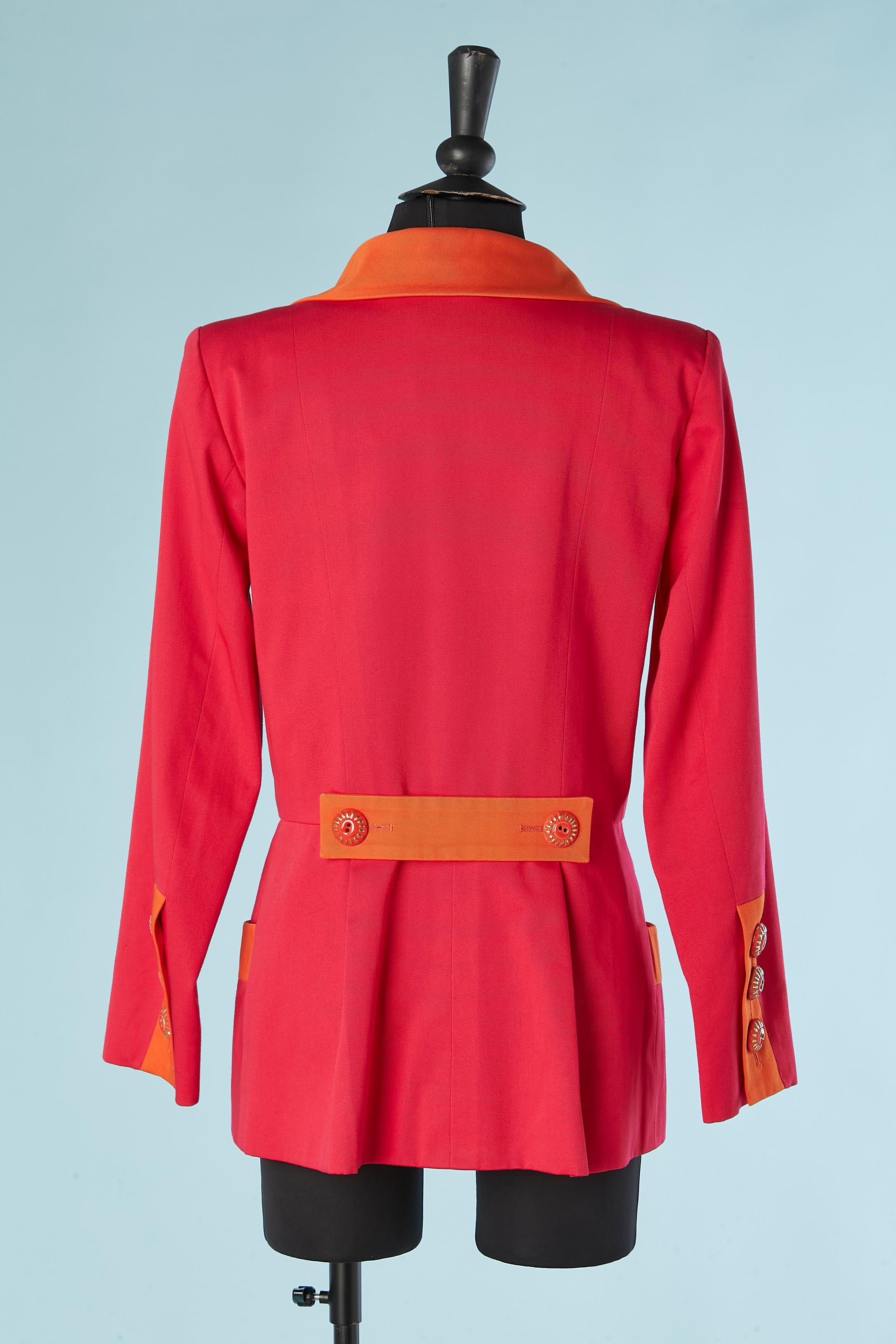Orange and fushia jacket with ceramic buttons Yves Saint Laurent Rive Gauche  For Sale 1