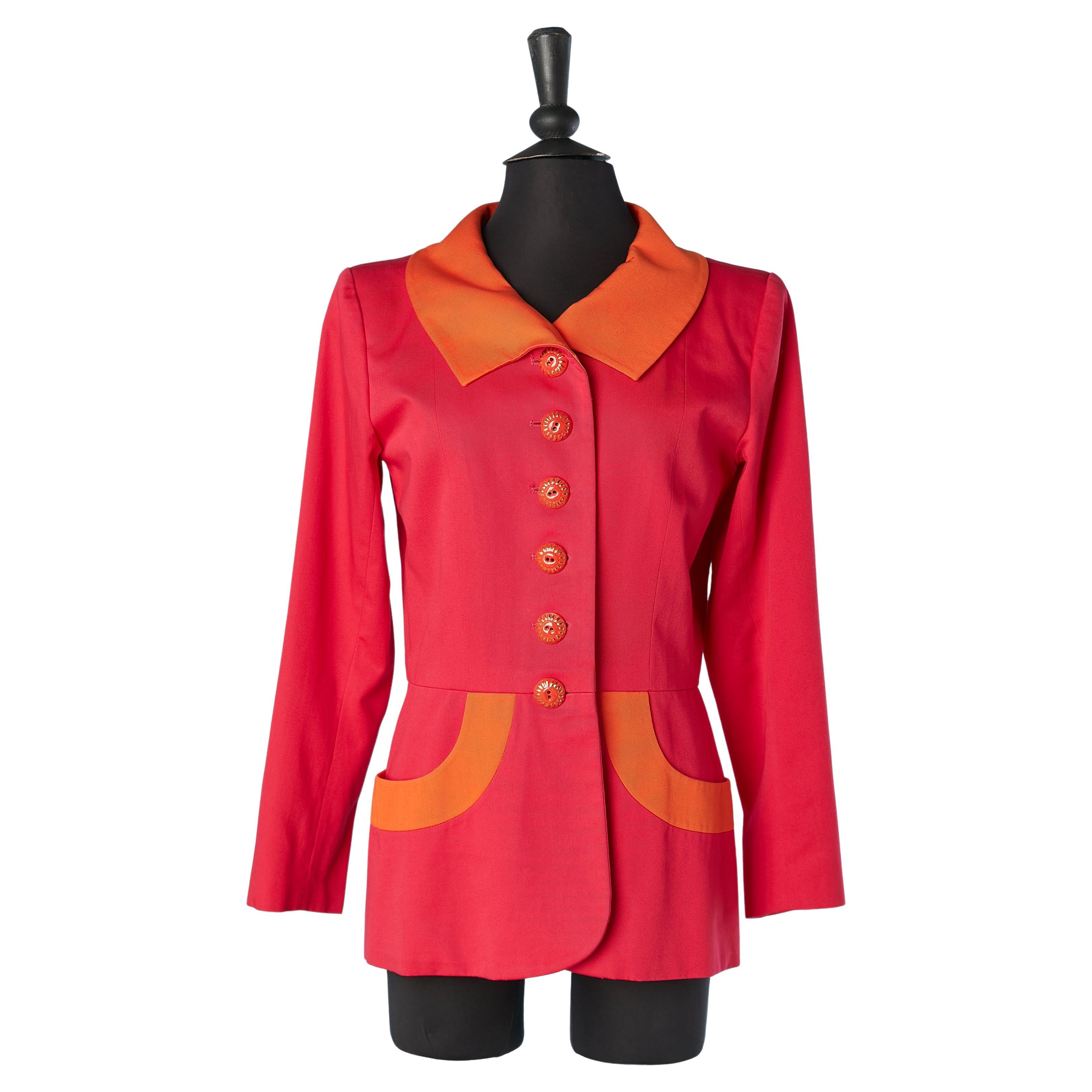 Orange and fushia jacket with ceramic buttons Yves Saint Laurent Rive Gauche  For Sale