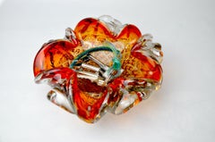 orange and gold sommerso bowl by seguso, murano glass, italy, 1970