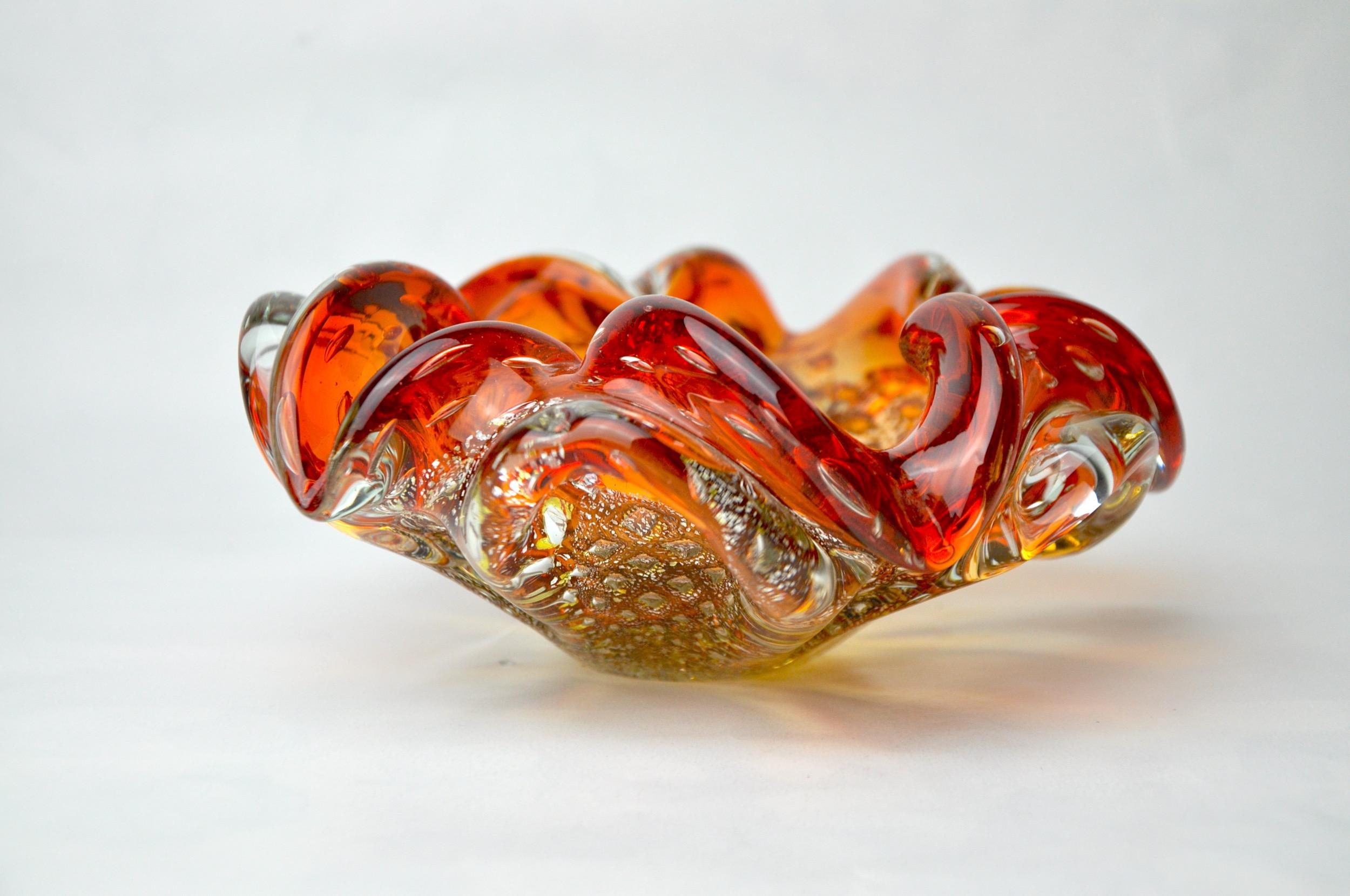 Hollywood Regency orange and gold sommerso bowl by seguso, murano glass, italy, 1970 For Sale