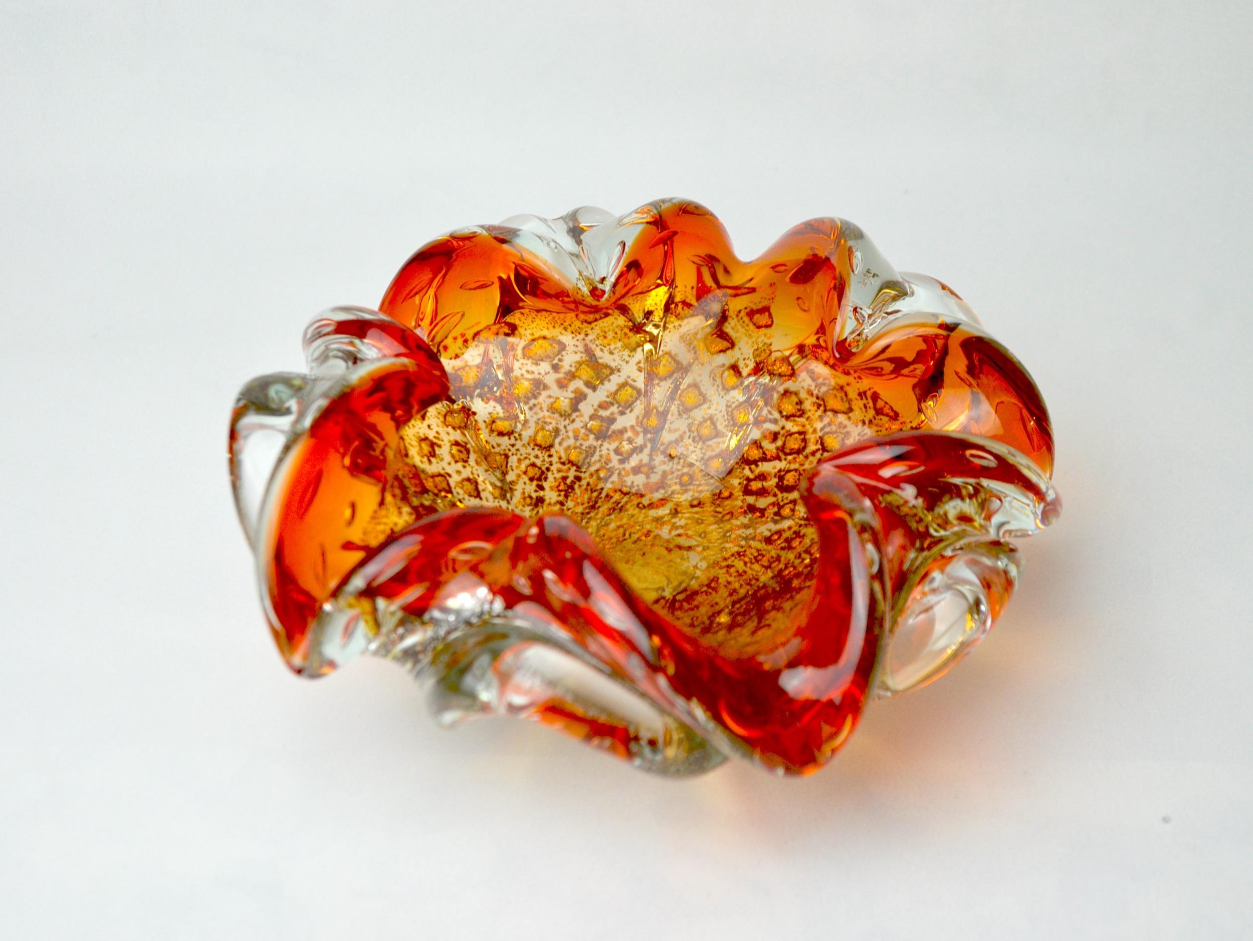 Italian orange and gold sommerso bowl by seguso, murano glass, italy, 1970 For Sale