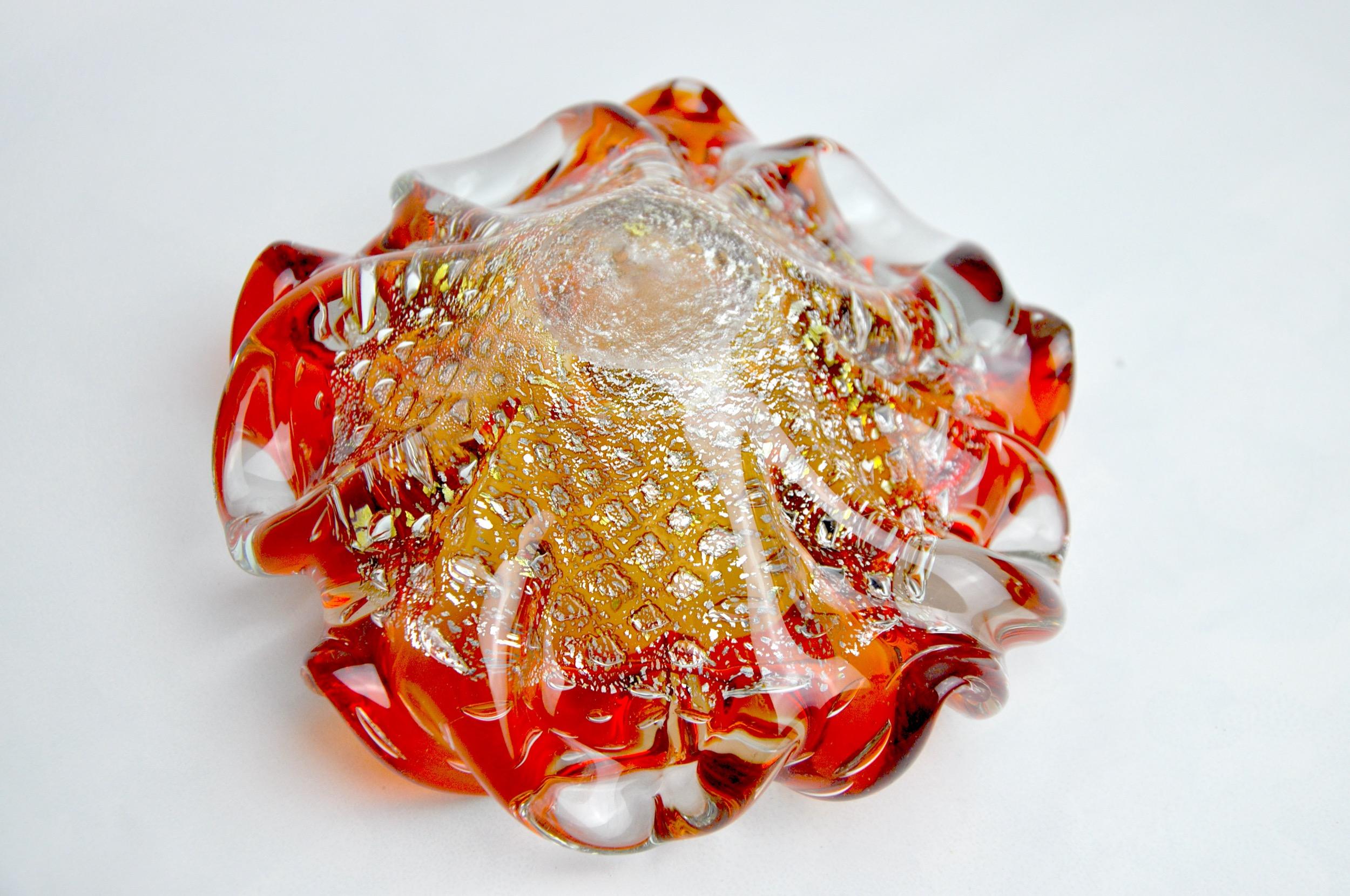 Murano Glass orange and gold sommerso bowl by seguso, murano glass, italy, 1970 For Sale