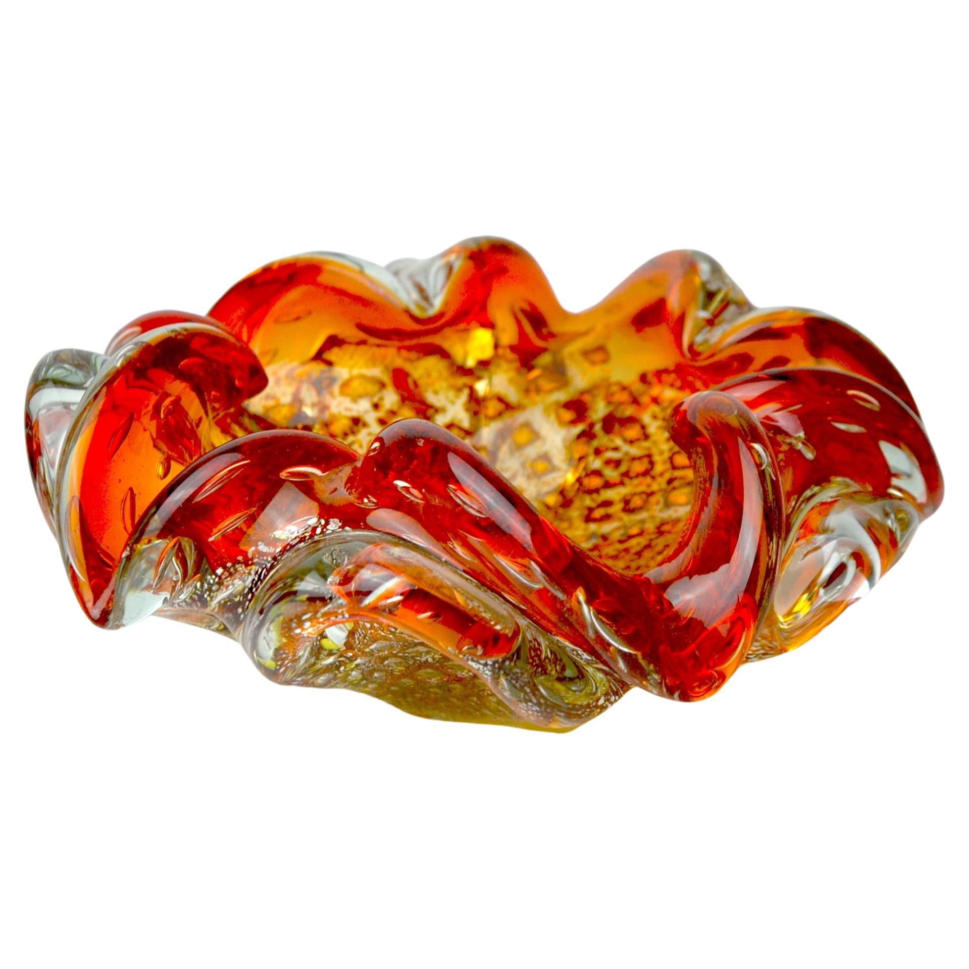 orange and gold sommerso bowl by seguso, murano glass, italy, 1970 For Sale