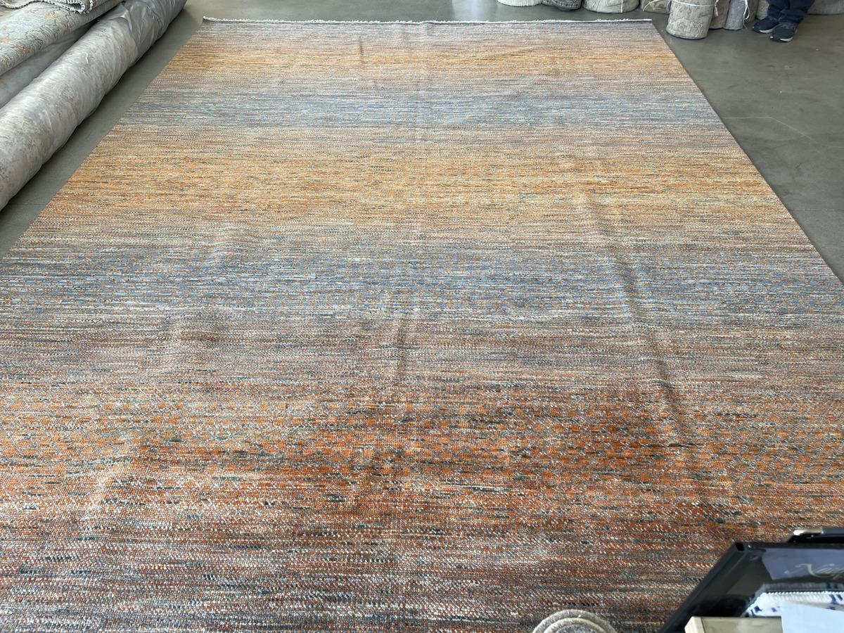 Indian Orange and Grey Area Rug For Sale