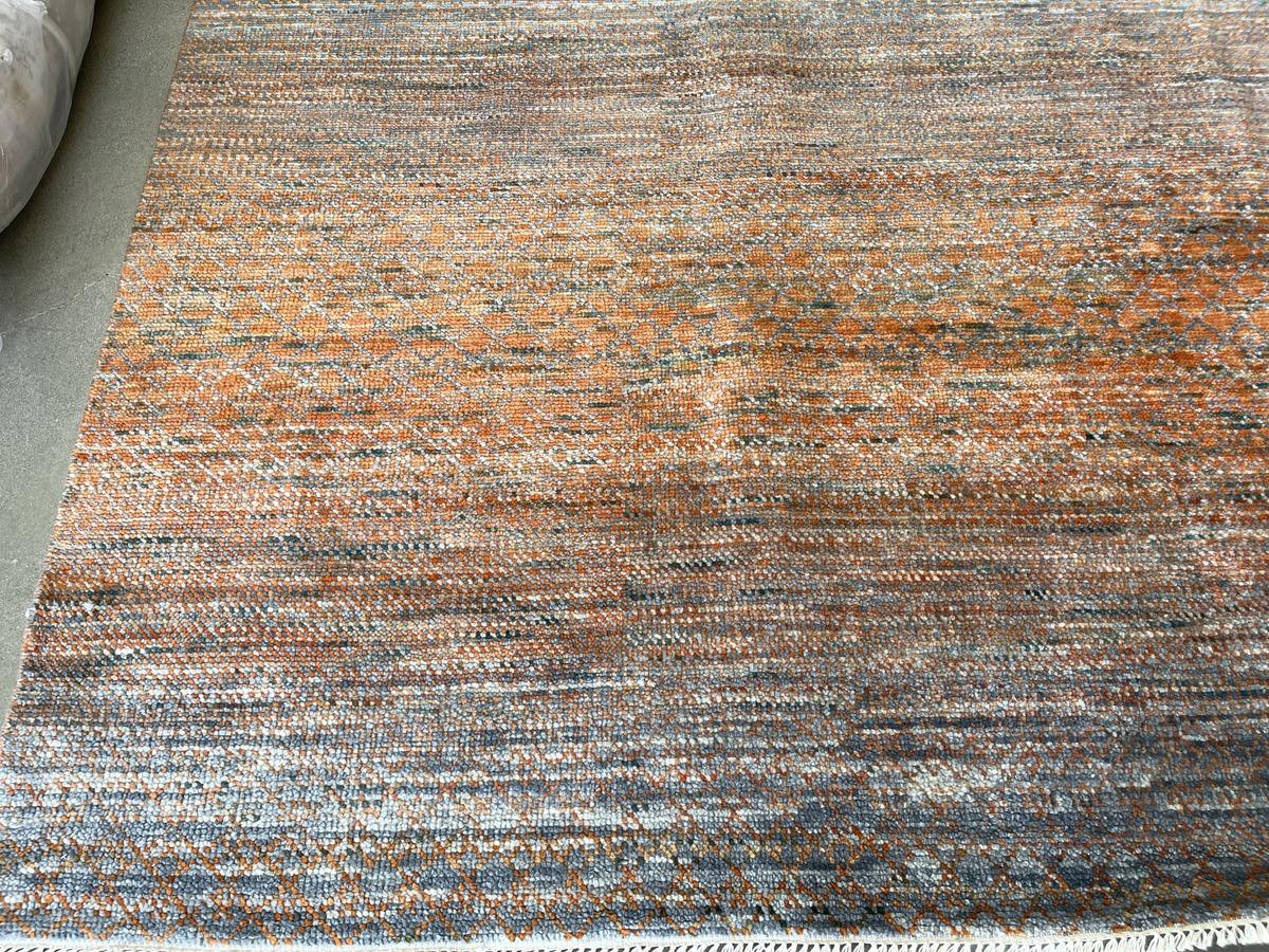 Hand-Knotted Orange and Grey Area Rug For Sale