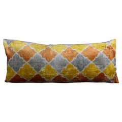 Orange and Gray Lumbar Velvet Silk Ikat Pillow Cover