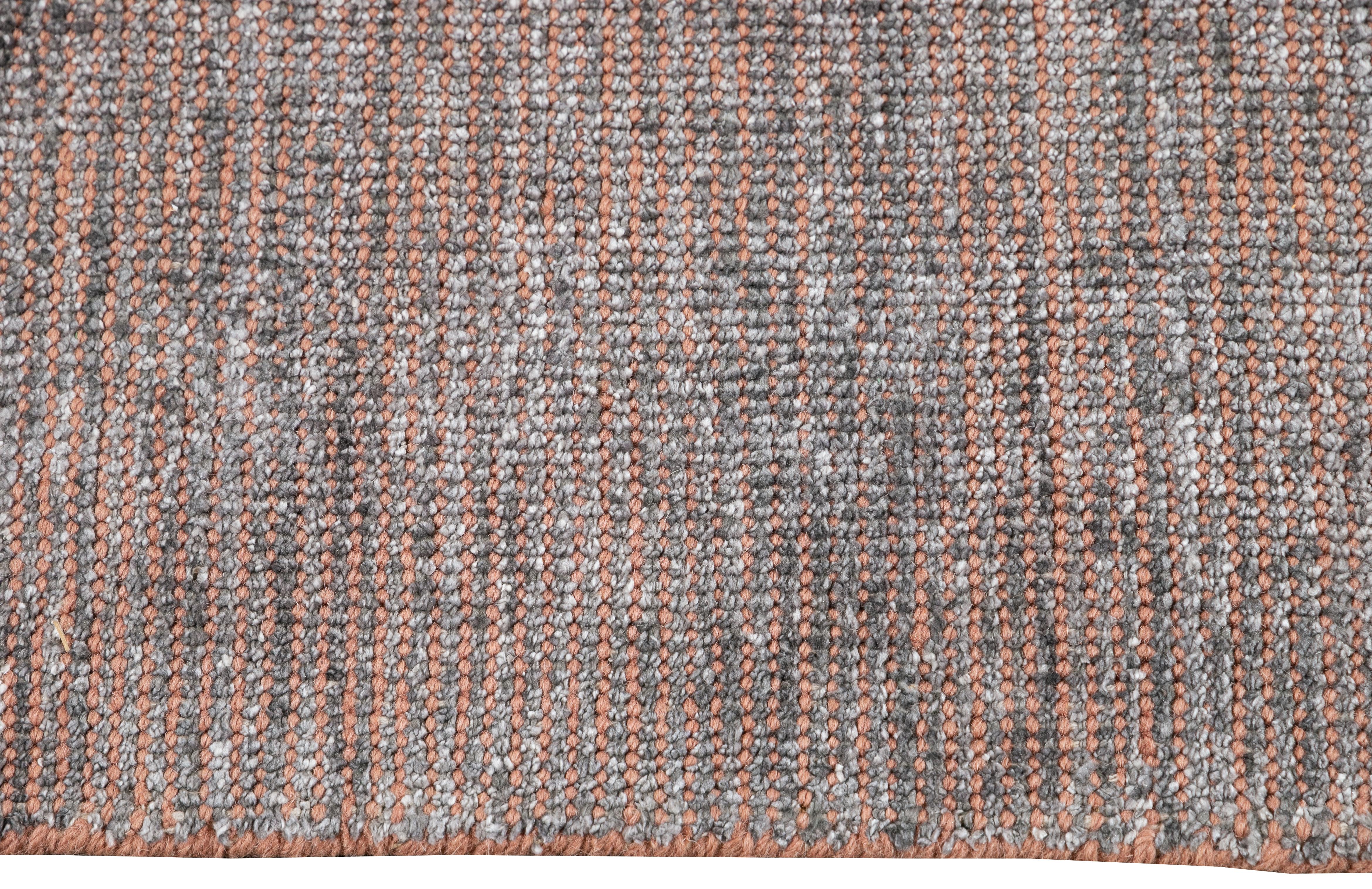 Wool Apadana Orange and Gray Modern Bamboo/Silk Boho Handmade Rug For Sale