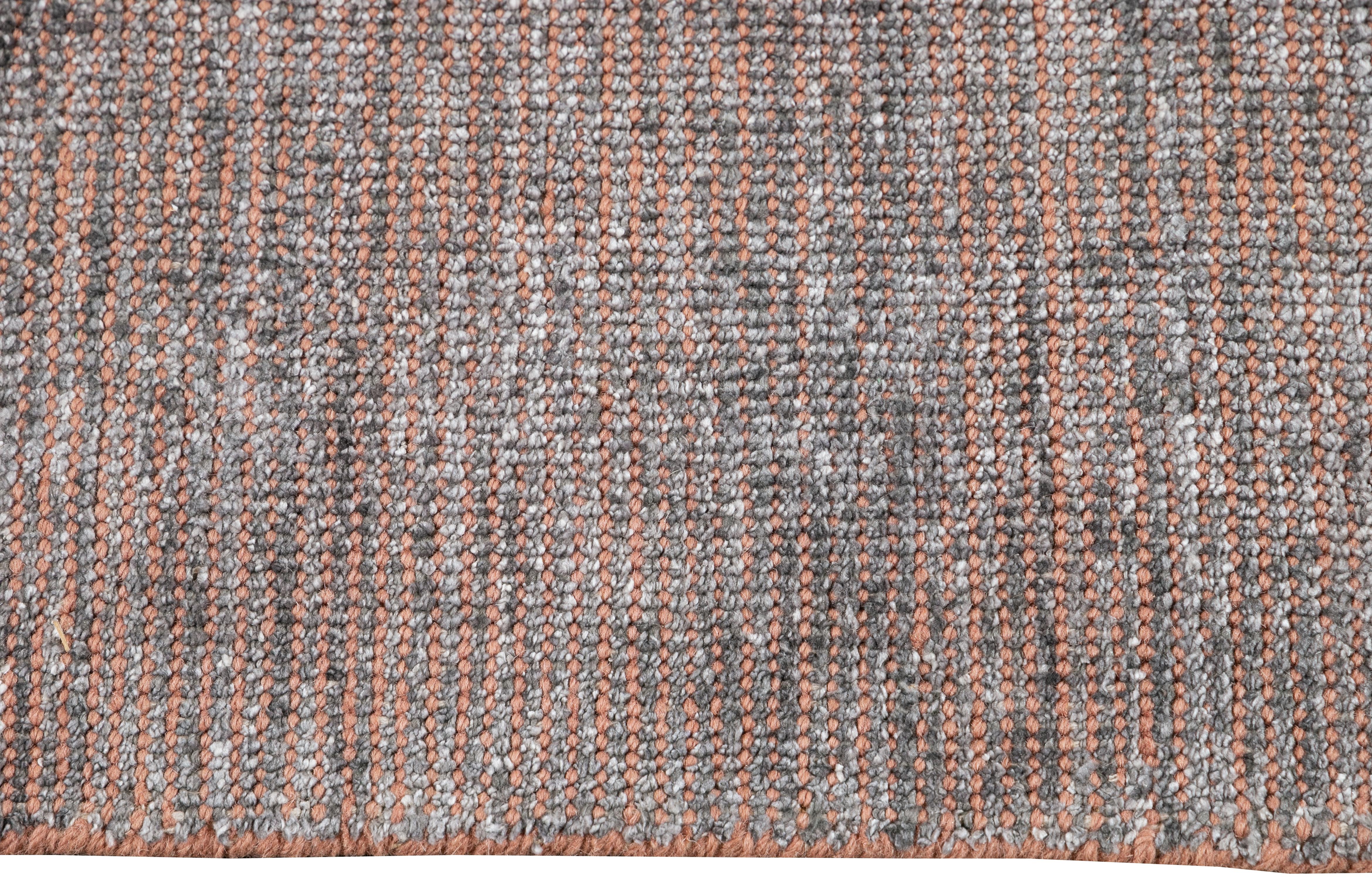 Moderner Bambus/Seide-Boho-Teppich von Boho in Orange und Grau, handgefertigt (Wolle) im Angebot