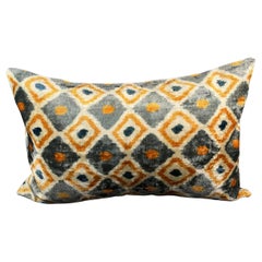 Orange and Gray Velvet Silk Ikat Pillow Cover